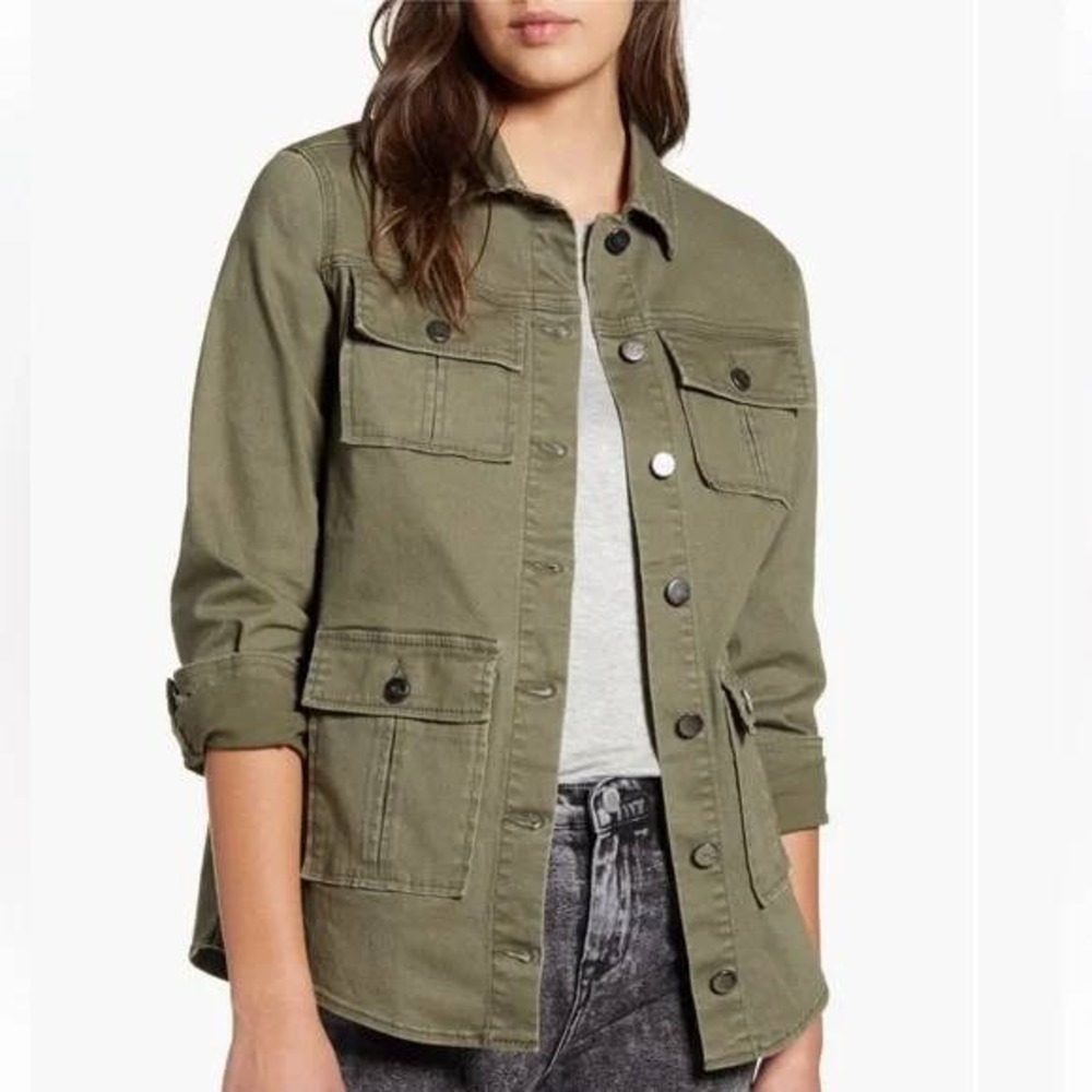 1822 Denim Kasey Utility Jacket Green Button Front Cargo Pockets Size 1X Nwt‎